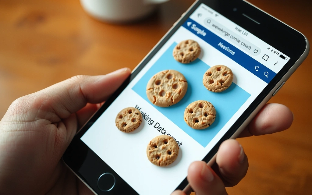O mână ținând un smartphone cu pictograme de cookie-uri pe ecran
